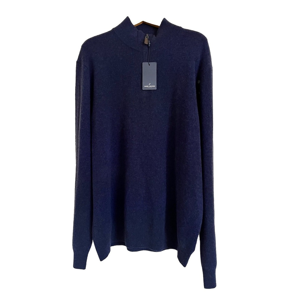 New Daniel Hechter Sweater‎ Mens Extra Large Pullover Blue Quarter Zip Cashmere